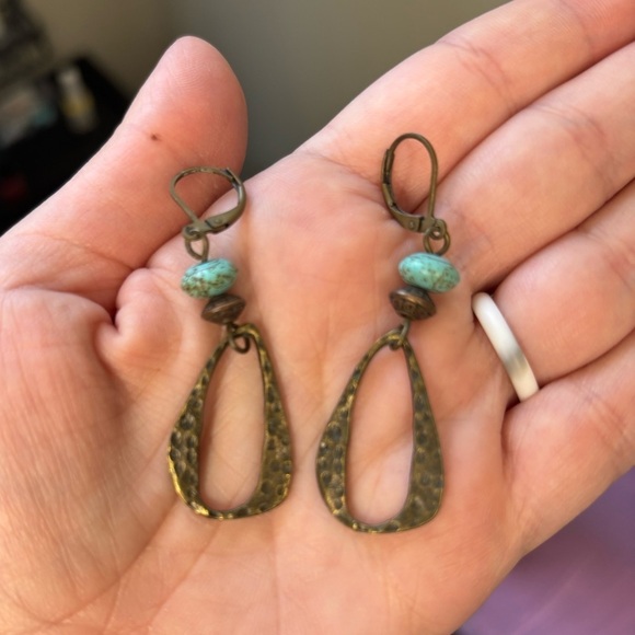 HANDMADE JEWLERY | Boho Earrings Turquoise Brass Southwest Bohemian Dangle - Picture 1 of 1